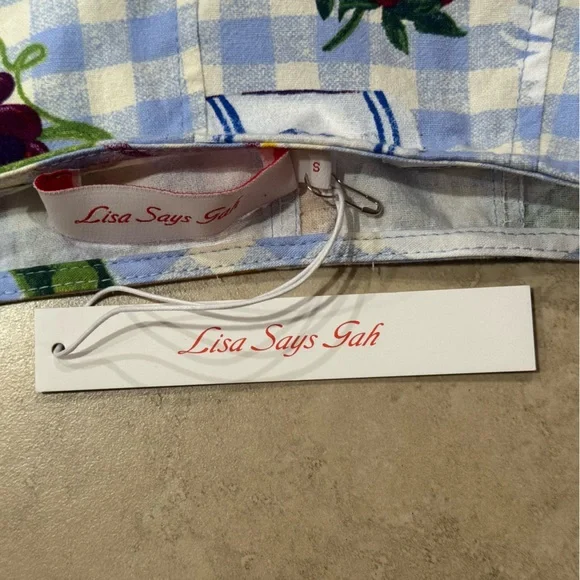 NWT Lisa Says Gah Maeve Midi Skirt Picnic Alfresco Gingham Blue Fruit Vegetable - Picture 6 of 7